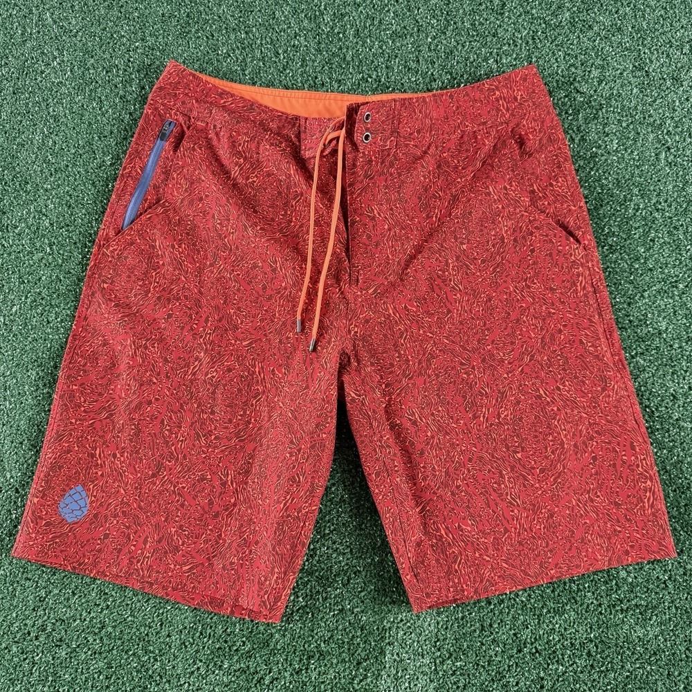 Stio Swim Trunks Men's Board Shorts Size 36 Orange All Over Print